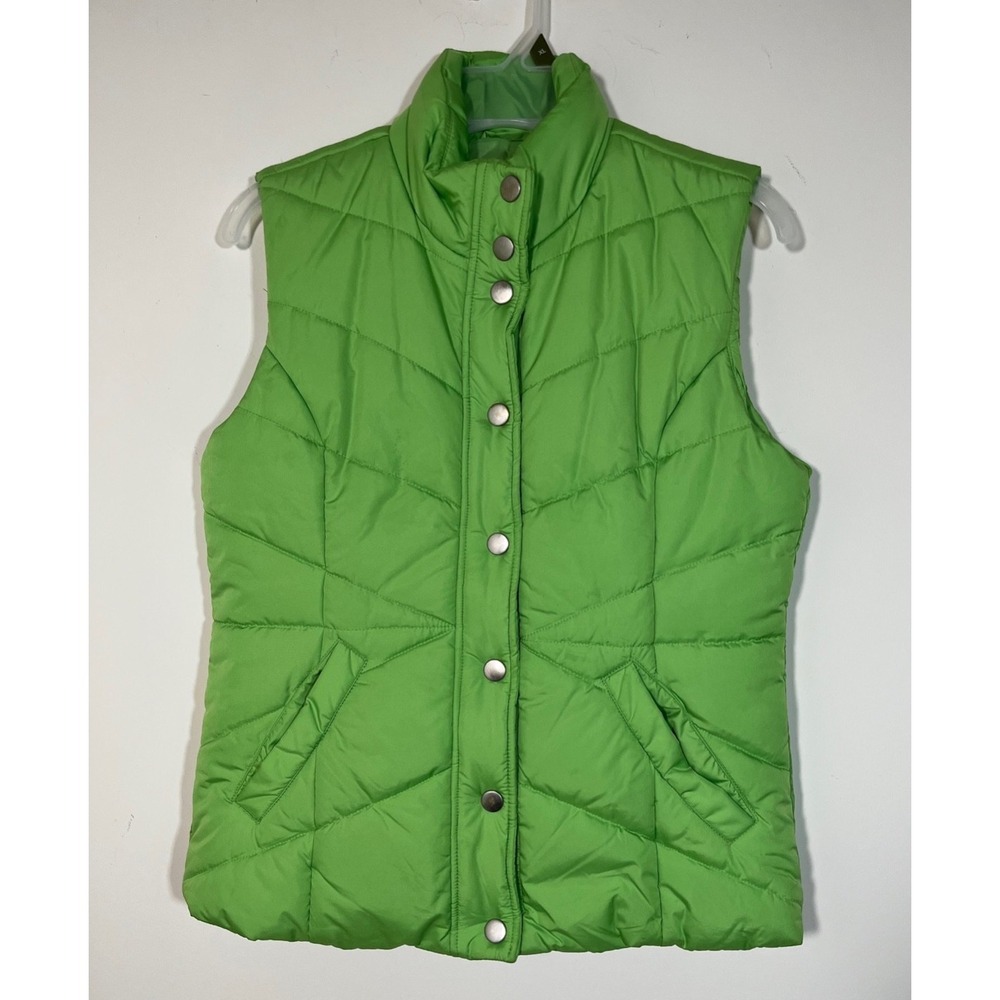 Womens Green SMALL Athletech Puffer Vest Snap Closure